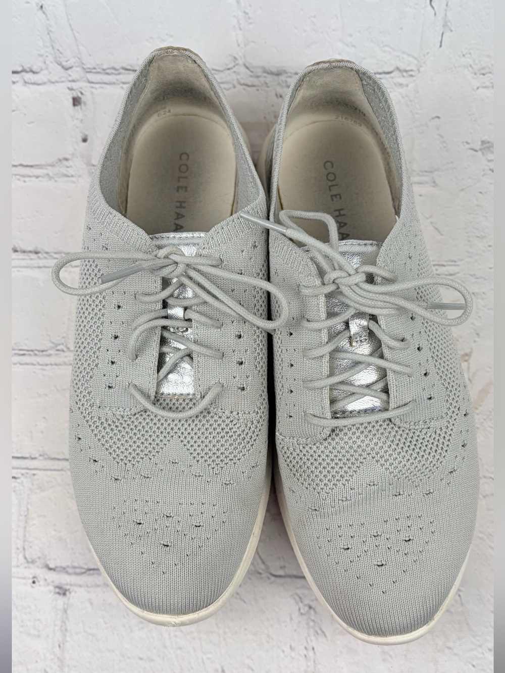 Cole Haan Zerogrand Meritt Stitchlite Oxford Womens Gray Silver Wingtip Knit Sz7